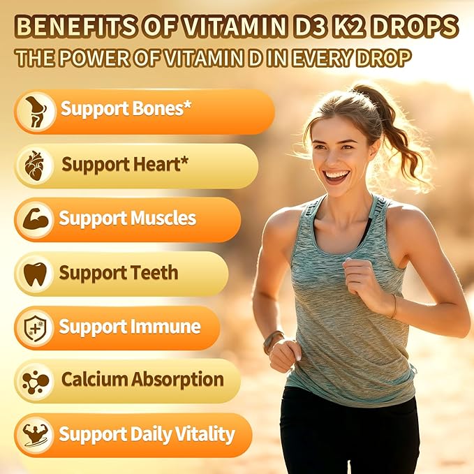 VivoNu Vitamin D3 K2 Drops D3 20000 IU &amp K2 as MK-7 400mcg Orange Flavor Vitamin D Liquid Drops Supplement with Magnesium Calcium Zinc &amp Omega 3 for Immune* Mood* Bone* Health
