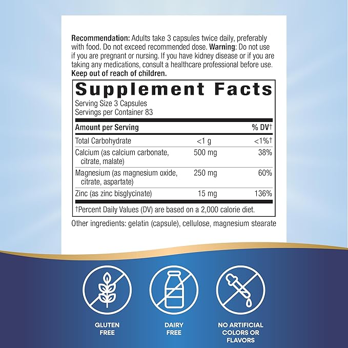 Nature's Way Calcium Magnesium &amp Zinc Mineral Complex Supports Bone Health &amp Muscle Function* Immune Support* 250 Capsules (Packaging May Vary) - 2 Pack