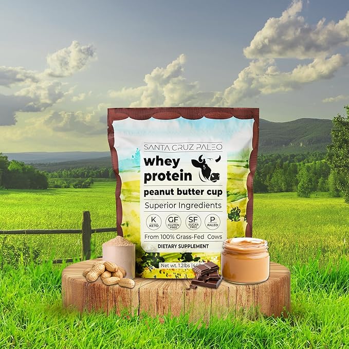 Santa Cruz Paleo Whey Protein Powder Peanut Butter Cup 20 G Grass Fed Whey Protein Isolate Per Serving Gluten Free Paleo &amp Keto Friendly No Sugar Added Protein Shake Mix 20 Servings 1.2 lb