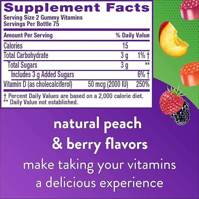 Vitafusion Probiotic Gummy Supplements Raspberry Peach and Mango Flavors &amp Vitamin D3 Gummy Vitamins for Bone and Immune System Support