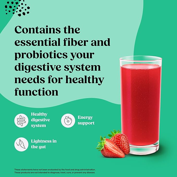 ColonBroom Psyllium Husk Powder (Strawberry) - Colon Cleanse for Bloating Relief &amp Gut Health - Colon Broom Fiber Powder Drink - Vegan Gluten Free Non-GMO Fiber Powder Supplement 50 Servings
