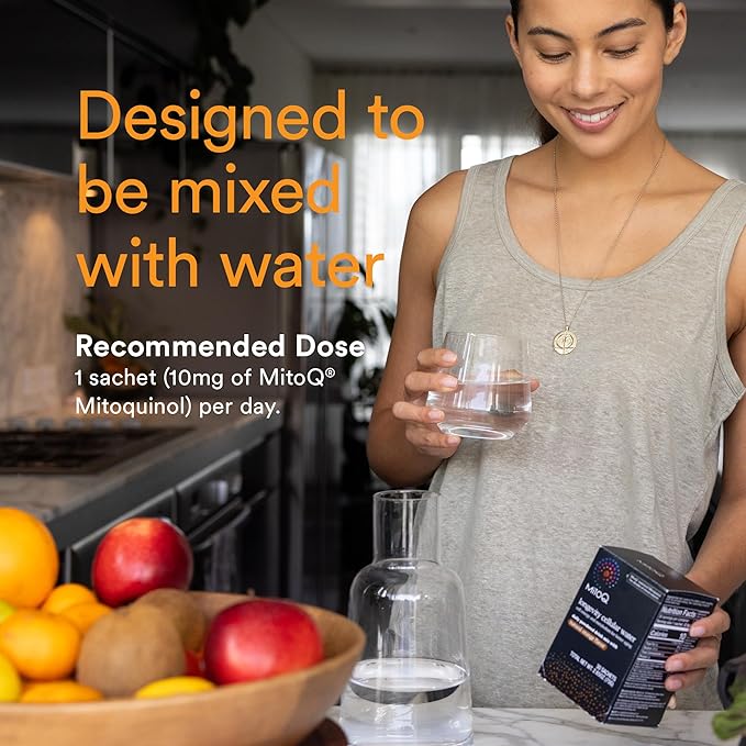 MitoQ Longevity Cellular Water Daily Powdered Drink Mix Natural Orange Flavor - Mitochondria-targeted Antioxidant - Cell Energy and Metabolism for Better Aging (Orange 30 Packets)
