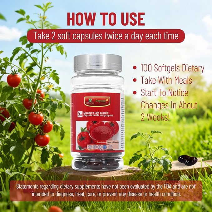 Lycopene Softgel Capsule 500mg Super Vegetable Tomato Supplement Extract Supports Heart Prostate &amp Skin Health 100 Count