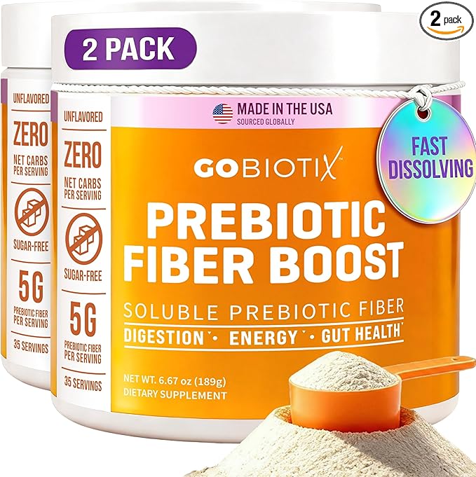 GoBiotix Fiber Supplement Powder with Prebiotics for Digestive Health and GLP-1 Support Soluble Fiber for Gut Health &amp Debloat Keto Vegan Gluten &amp Sugar Free 35 Servings (2 Pack)
