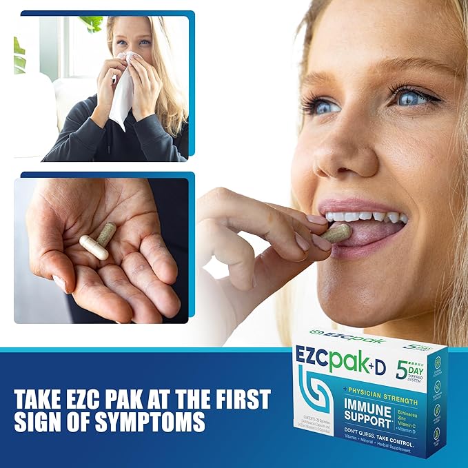 EZC Pak 5-Day Immune System Booster with Echinacea Vitamin C Zinc &amp Vitamin D - Tapered Immune Support Supplement for Adults - Supports Immunity Easy Travel-Size Supplement Pack