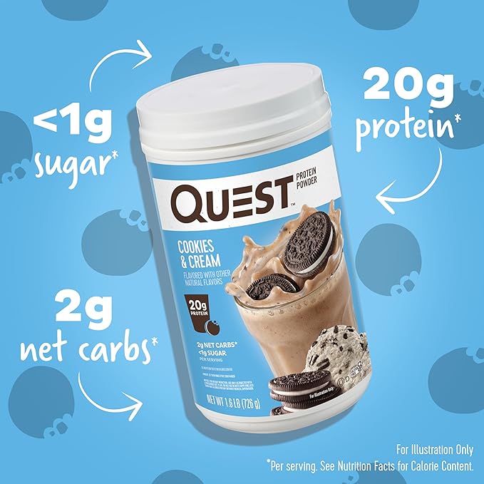 Quest Protein Powder Bundle - Cookies &amp Cream (20g Protein 1.6lb) Chocolate Milkshake (22g Protein 1.6lb)