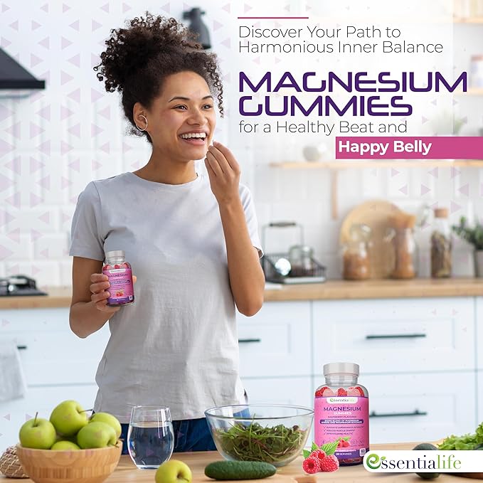 Magnesium Gummies 2 Packs Essentialife 100mg Per Serving - Blend of Magnesium Citrate &amp Magnesium Glycinate - Supports Healthy Digestion - Stay Calm &amp Energetic with Magnesium Supplements for
