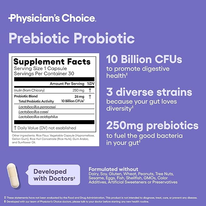 Physician's CHOICE Prebiotic-Probiotic - Multi-Strain Probiotics &amp Synergistic Prebiotics -Designed for Digestive Health Supporting Gut Microbiome - Powerful PrePro for Gut Health - for Women &am