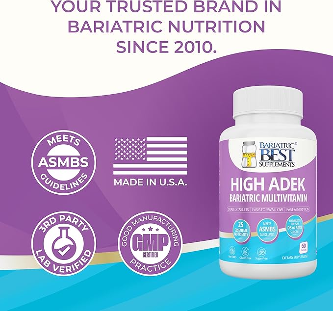 High A D E K Bariatric Multivitamin for Post DS/SADI Surgery 25 Essential Nutrients for Post-Weight Loss Surgery 60 Tablets Meets ASMBS Guidelines for Bariatric Bypass