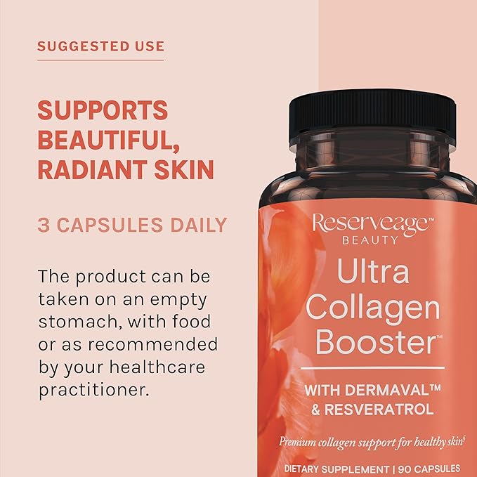 Reserveage Resveratrol &amp Ultra Collagen Booster - Resveratrol &amp Collagen Capsules for Cell &amp Skin Support - Features Dermaval - 60 Resveratrol Capsules 90 Ultra Collagen Booster Capsules