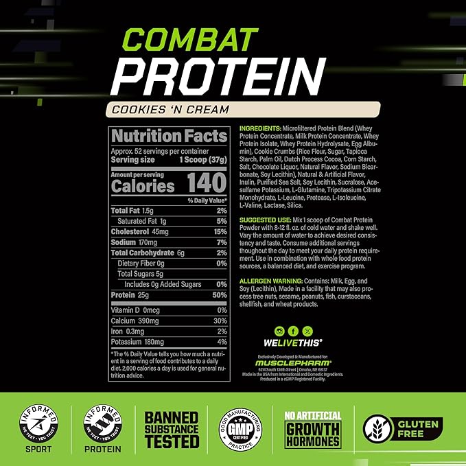 MusclePharm Combat Protein Powder Cookies ‘N’ Cream Flavor &amp Creatine Monohydrate Powder for Pre Workout Muscle Builder &amp Post Workout Muscle Recovery