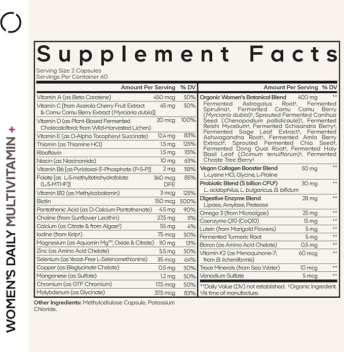 Codeage Women’s Daily Multivitamin 25+ Vitamins &amp Minerals Fermented Organic Whole Foods Probiotics Supplement - Vitamin A B C D E &amp K Omega 3 Zinc – Vegan - 2 Pack