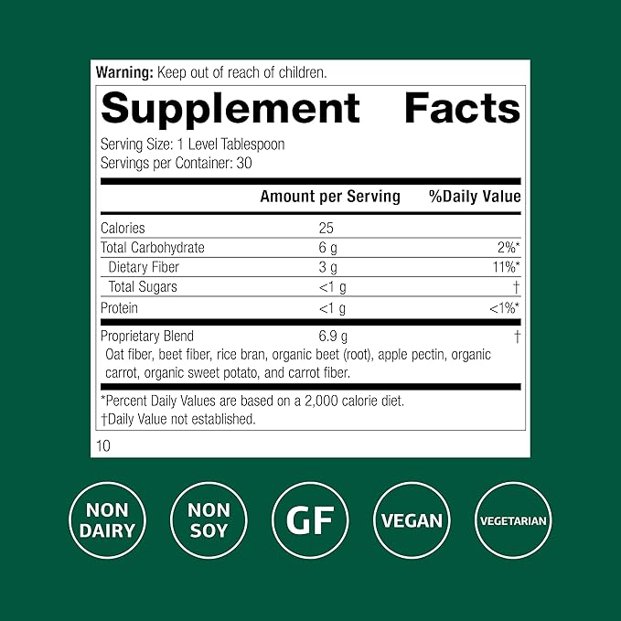 Standard Process - Whole Food Fiber - Daily Fiber Supplement for Digestive Health &amp Gut Support - High Fiber Powder with Soluble &amp Insoluble Fiber - Non-Dairy Non-Soy &amp Gluten-Free - 7 oz