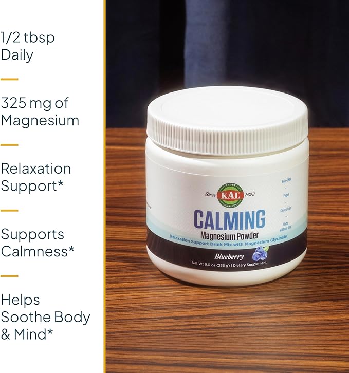 KAL Calming Magnesium Powder - Blueberry Flavor Magnesium Supplement - High Absorption Relaxation Support No Added Sugar Vegan Gluten Free Made Without Soy - 40 Servings 9 oz