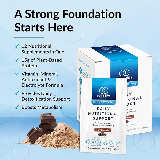 Equilife Daily Nutritional Support All-in-One Multivitamin Meal Replacement Pure Chocolate Flavor 15G Plant Protein Supports Overall Wellness Including Energy Digestion &amp Skin 14 Packets