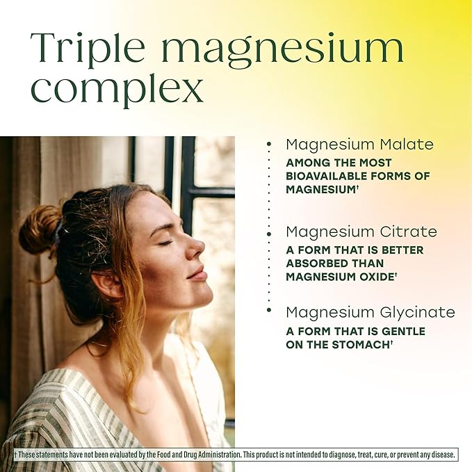 MegaFood Magnesium Glycinate Citrate &amp Malate 300mg Supplement - Highly Absorbable Blend to Support Heart Nerve Health &amp Relaxation Triple Magnesium Complex Supplement 120 Capsules (60 Ser