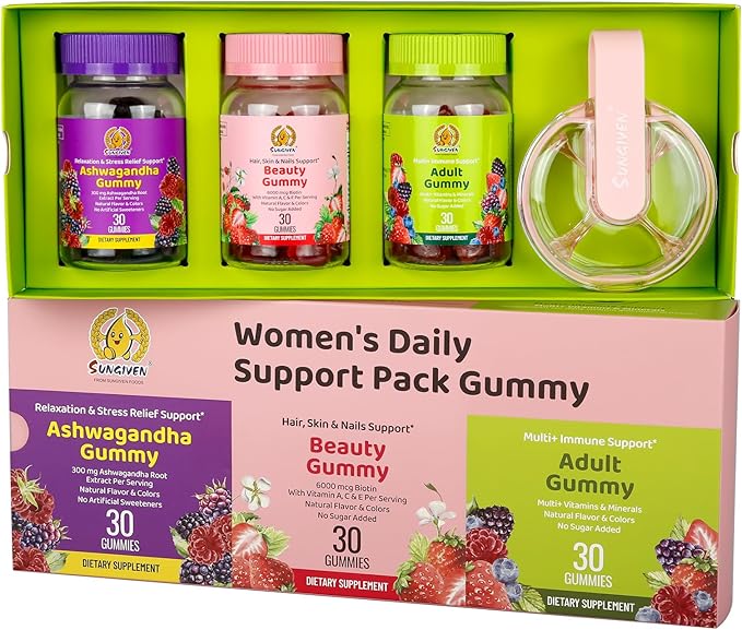 Women's Multivitamin Gummy Pack 3 Support for Hair Skin Nails Sleep Daily Health Vitamins A D C E Biotin Ashwagandha Folic Acid Adult Chewable Vitamin Berry Flavor 15 Day Supply - 90 Count