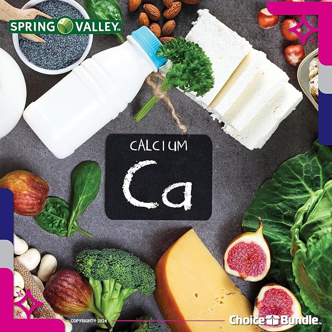 Choice Bundle Spring Valley Calcium Bone Health Dietary Supplement Tablets 600 mg 100 Ct 4 pk (400 Total) + Vitamin Guide &amp Pill Container (6 Items)!