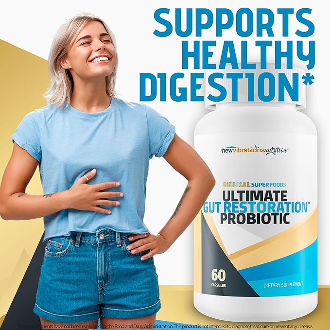 Biblical Super Foods Ultimate Gut Restoration Probiotic - Our Best Gut Restore Probiotic Formula - Ultimate Micro Biome Probiotics - Probiotics and Prebiotics - Synbiotic Vitamin D Immunity Capsules