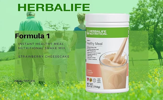 HERBALIFE Formula 1 Four Combo (Strawberry Cheesecake 750g) Healthy Nutritional Shake Mix-Herbal Aloe Concentrate Pint 473ml-PERSONALIZED Protein Powder 360g and Herbal Tea Concentrate 51g
