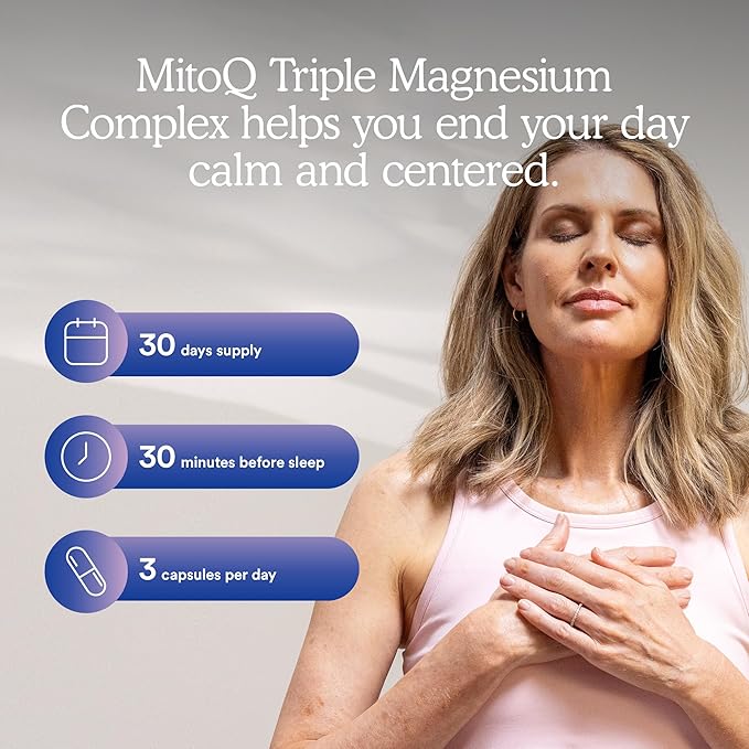 MitoQ Triple Magnesium Complex | Magnesium Glycinate Taurinate Oxide with GABA for Heart Health Stress Management &amp Deeper Sleep | High Absorption | 90 Capsules