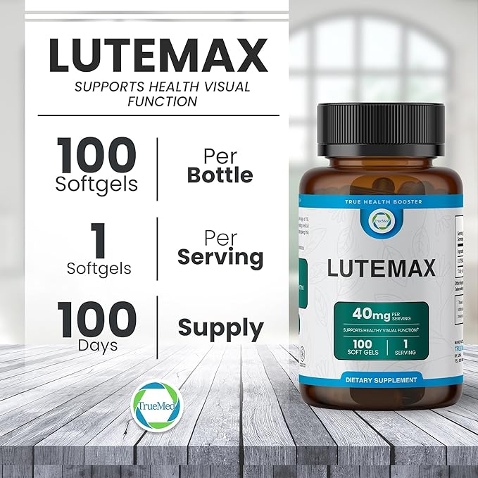 Lutemax 40 mg 100 days supply Eye Supplement - Supports Macular Health Vision Clarity Heart Health Protects Eyes from Blue Light &amp Photons Antioxidant Protection GMP Certified 60 Softgel.