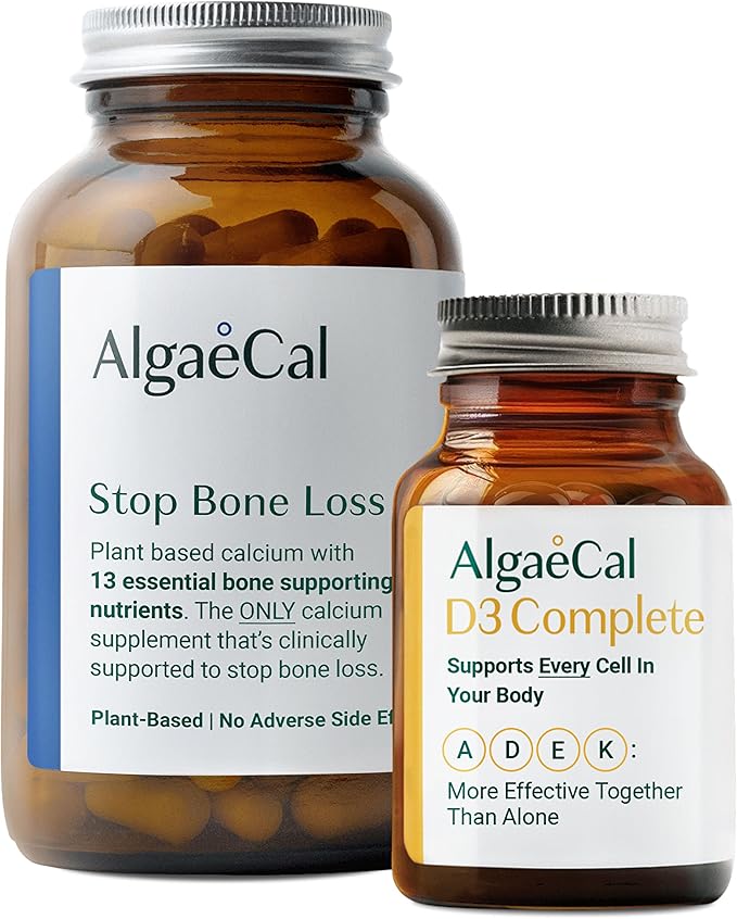 ALGAECAL Bundle - Vitamin D3 Complete (1000 IU) + K2 VIT E VIT A Basic Plant-Based Calcium for Bone Support