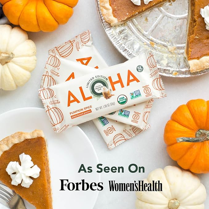 ALOHA Organic Plant Based Protein Bars - Pumpkin Spice Vegan Low Sugar Gluten-Free Low Carb Non-GMO No Stevia No Erythritol - LIMITED EDITION 12 Count (Pack of 1)