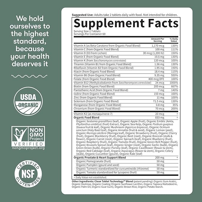 Garden of Life Organics Whole Food Multivitamin for Men 40+ 120 Tablets Vegan Mens Multi for Health &amp Well-Being Certified Organic Whole Food Vitamins &amp Minerals for Men Over 40 Mens Vitamins