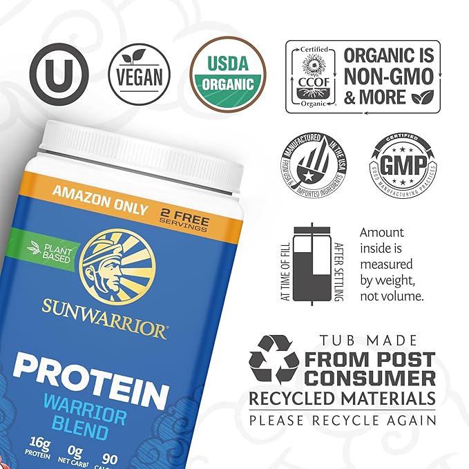 Sunwarrior Chocolate &amp Vanilla Organic Plant Based Protein Powder Set | Bundle &amp Save | Vegan Organic Protein Powder | Non-GMO Soy Dairy Filler &amp Gluten Free (32 Servings Each)