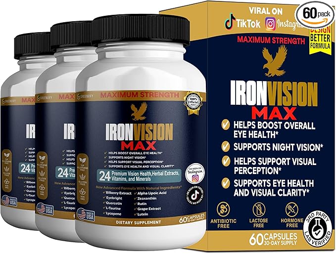 IronVision Max Eye Health Supplement 24 Premium Vitamins &amp Minerals Lutein Bilberry Extract 60 Capsules (3)