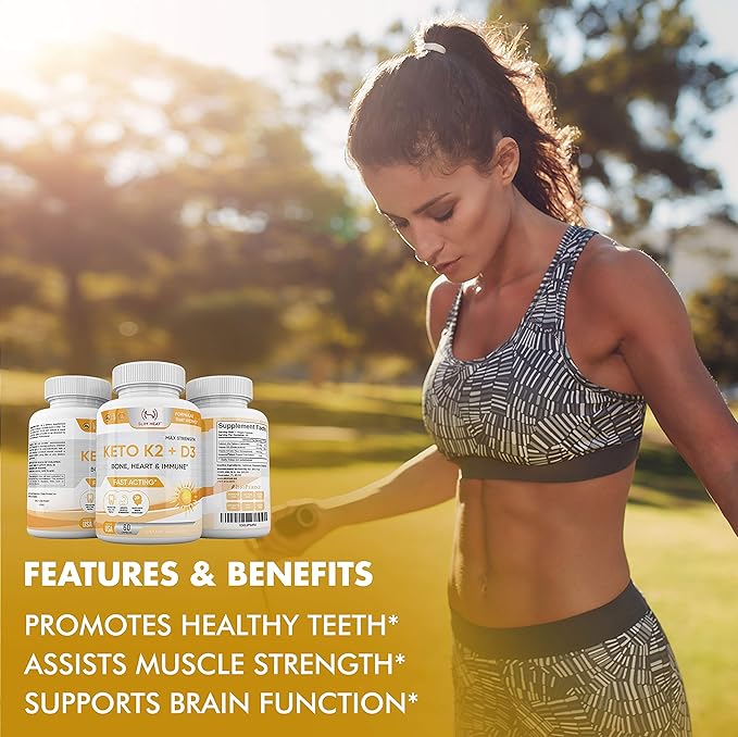 Vitamin K2 + D3 with Calcium - Bone Heart and Immune Formula - K2 D3 Vitamin Supplement for Women and Men - 60 Capsules