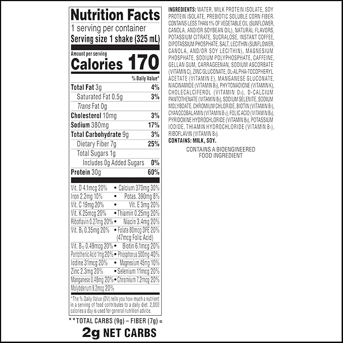 Atkins Strong High Protein Shake Café Latte Flavored 30g Protein 7g Prebiotic Fiber Muscle and Gut Health Support GLP-1 Support Low Carb Coffee Protein Shake Keto Friendly 12 Count