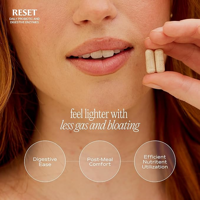 Reset Daily Probiotic + Prebiotic Plant Digestive Enzymes – Advanced Gut Reset for Women – Bloating Relief Weight Management Digestion Gut Health – Vegan Shelf-Stable – 60 Capsules (30-Day Supply)