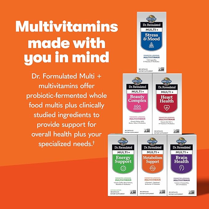 Garden of Life Dr. Formulated Multi+ Metabolism Support - Fermented Liposomal Multivitamin + Chromax Capsimax Berberine &amp Probiotics - 30 Capsules