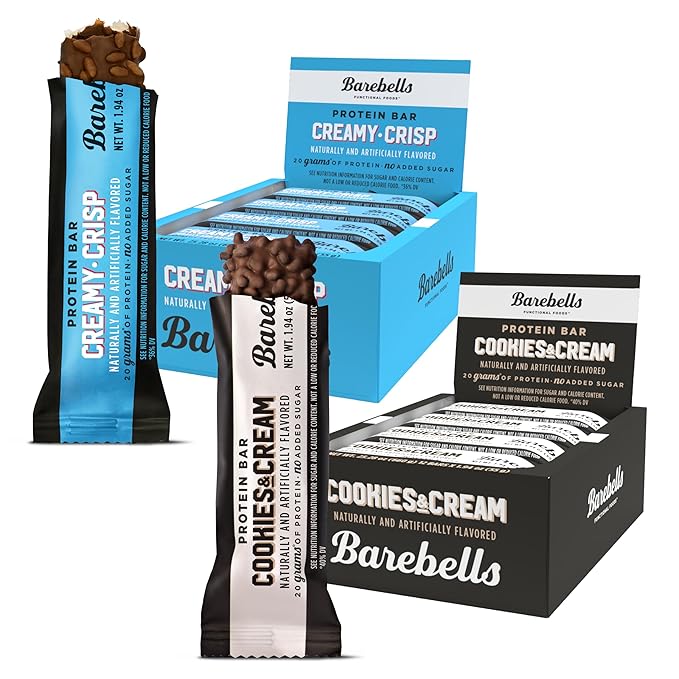 Barebells Protein Bars Combo Pack – 12 Creamy Crisp &amp 12 Cookies &amp Cream (24 bars total) – High Protein Snacks with 20g Protein &amp No Added Sugar – On-the-Go Breakfast or Post-Workout Treat
