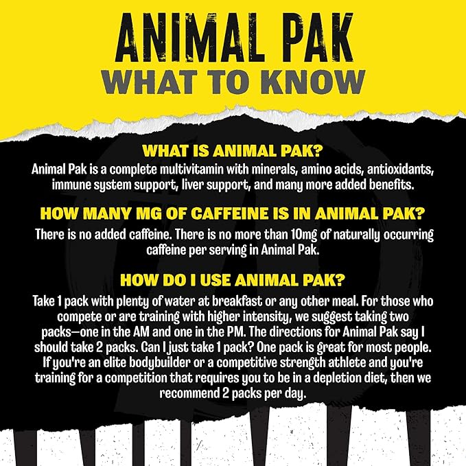 Animal Pak - Convenient Multivitamin for Men &amp Women Daily All-in-One Vitamin &amp Supplement Pack - Zinc Vitamins C B D Amino Acids and Immune Support - Sports Nutrition Performance - 30 Co