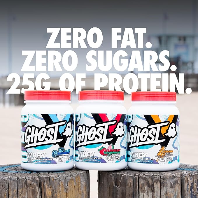GHOST Clear Whey Isolate Protein Powder Strawberry Watermelon - 1.57 LB Tub 25G of Whey Protein - Post Workout Drink for Muscle Gain &amp Recovery – Sugar Free Soy Free &amp Zero Fat 20 Servings