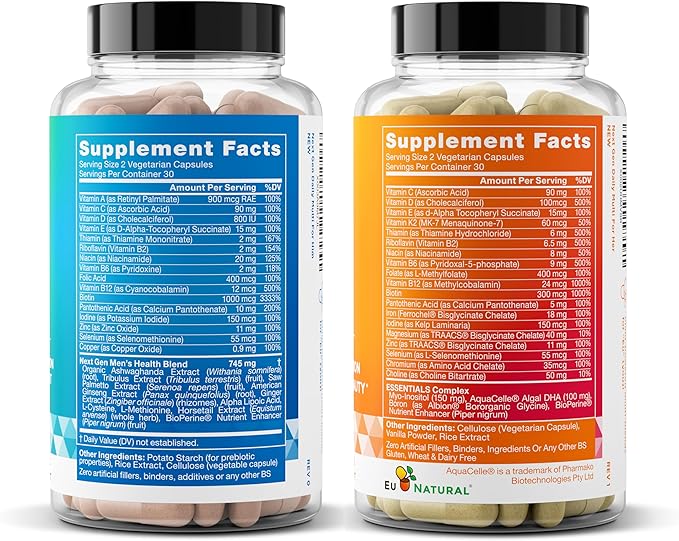 Eu Natural Next Gen Multivitamin Bundle for Him &amp Her- Optimized Daily Support for Energy Heart Bone Hair &amp Skin Health and More
