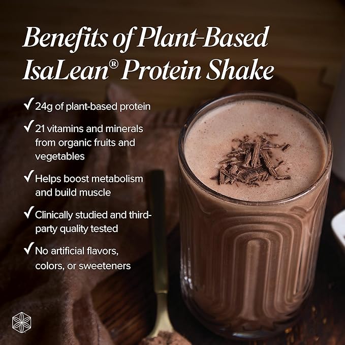 Isagenix Plant-Based IsaLean Protein Shake - Energy Powder with Whole-Food Sourced Vitamins - Supports Lean Muscle Growth &amp Healthy Metabolism - Rich Chocolate 27.2 oz (14 Servings)