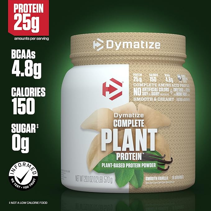Dymatize Vegan Plant Protein Smooth Vanilla 25g Protein 4.8g BCAAs Complete Amino Acid Profile 15 Servings