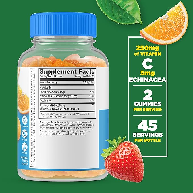 Lifeable Sugar Free Prebiotic Fiber + Vitamin C Gummies Bundle - Great Tasting Vitamin Supplement Gluten Free GMO Free Chewable Gummy