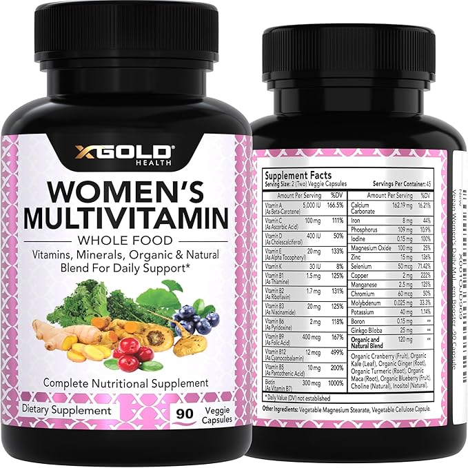 Vegan Women's Daily Multivitamin 50 Plus with Organic WholeFood Based Natural Ingredients Ginger Maca Multi-Vitamin B Complex &amp More - Energy Support Immune System Booster -90 Capsules