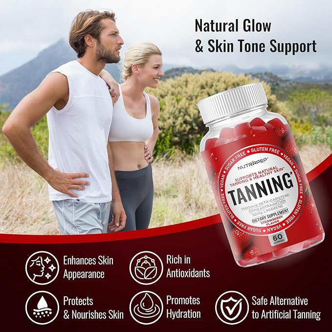 Tanning Gummies for Women - Self Tan Bronzing Supplement that Work Without Sun - No Sugar Vegan with Astaxanthin Lycopene Beta Carotene Vitamins - Glow Up Skin Health Daily Oral Tanning Chews