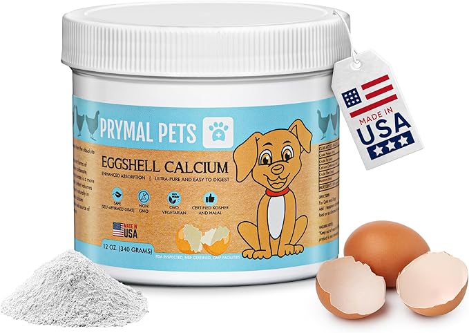 Eggshell Calcium for Pets - 12 oz. Natural Ultra-Pure Egg Shell Mineral Powder Supplement for Cats and Dogs - High Absorption Helps Support Bone Joint Teeth Heart Immune Health