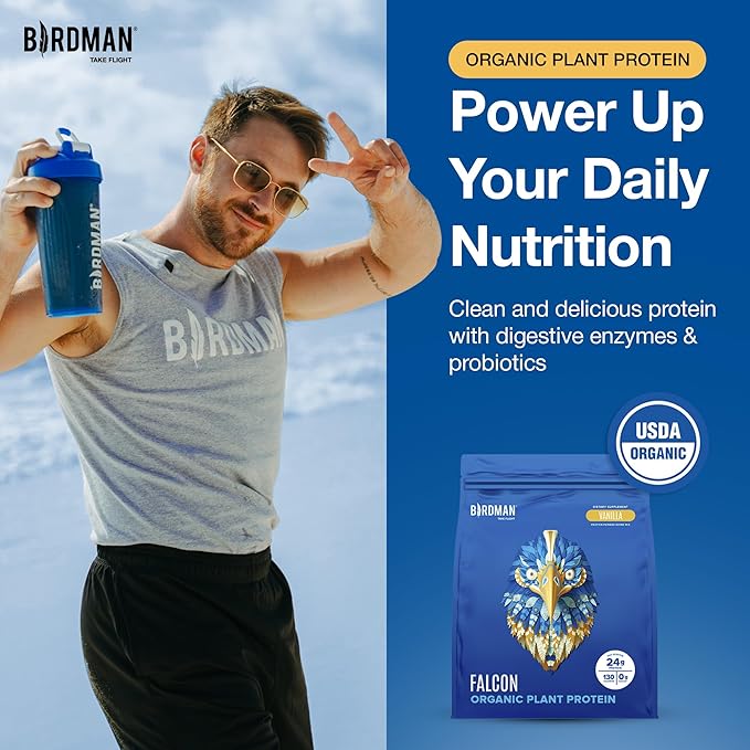 BIRDMAN Falcon Vegan Protein Powder Organic Stevia &amp Sugar Free Plant Based Protein Low Carb Dairy Free Keto Non Whey Protein Probiotic Pea Protein | Vanilla Flavor - 60 Servings - 3.9 lb