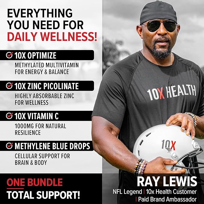 10X Health Daily Defense Bundle - 10X Optimize 10X Zinc 10X Vitamin C &amp Methylene Blue Drops - for Immunity Cellular Health &amp Energy Boost