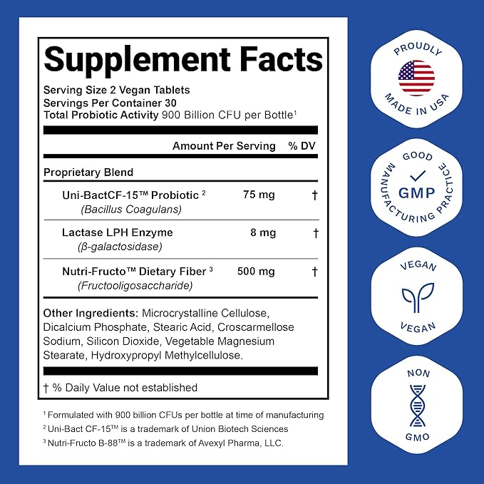 Nutrition Essentials Probiotics for Women and Men with Natural Lactase Enzyme &amp Prebiotic Fiber for Digestive Health - 80percent + Stronger Supplement for Gut Health Support - 6 Count of 60 Tablet