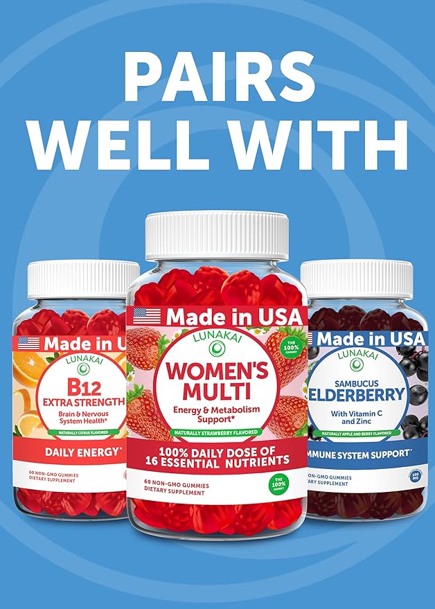 Lunakai USA Made Magnesium Glycinate Gummies with L-Theanine for Kids &amp Adults – 420mg Magnesium Supplement for Calm Sleep &amp Stress Support 60ct