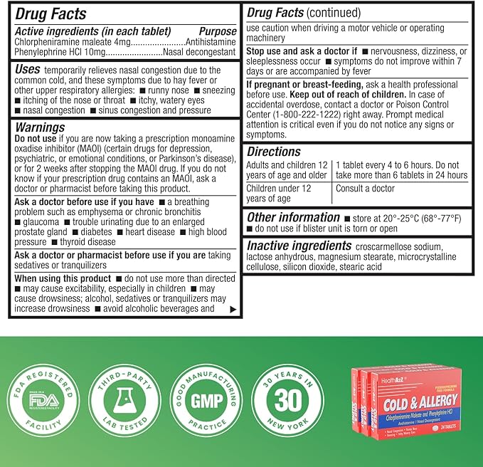 HealthA2Z® Total Home Relief &amp Vitality Bundle | Cold &amp Allergy Tablets (72 Count) + Ibuprofen 200mg (250 Count) + Vitamin D3 (5000 IU) + K2 MK-7 Softgels with Virgin Coconut Oil (90 Count)